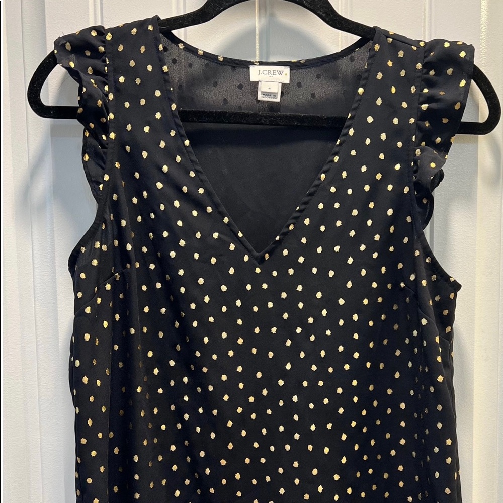 J. Crew Navy & Gold Ruffled Tank Top. Size 4. - Picture 3 of 7